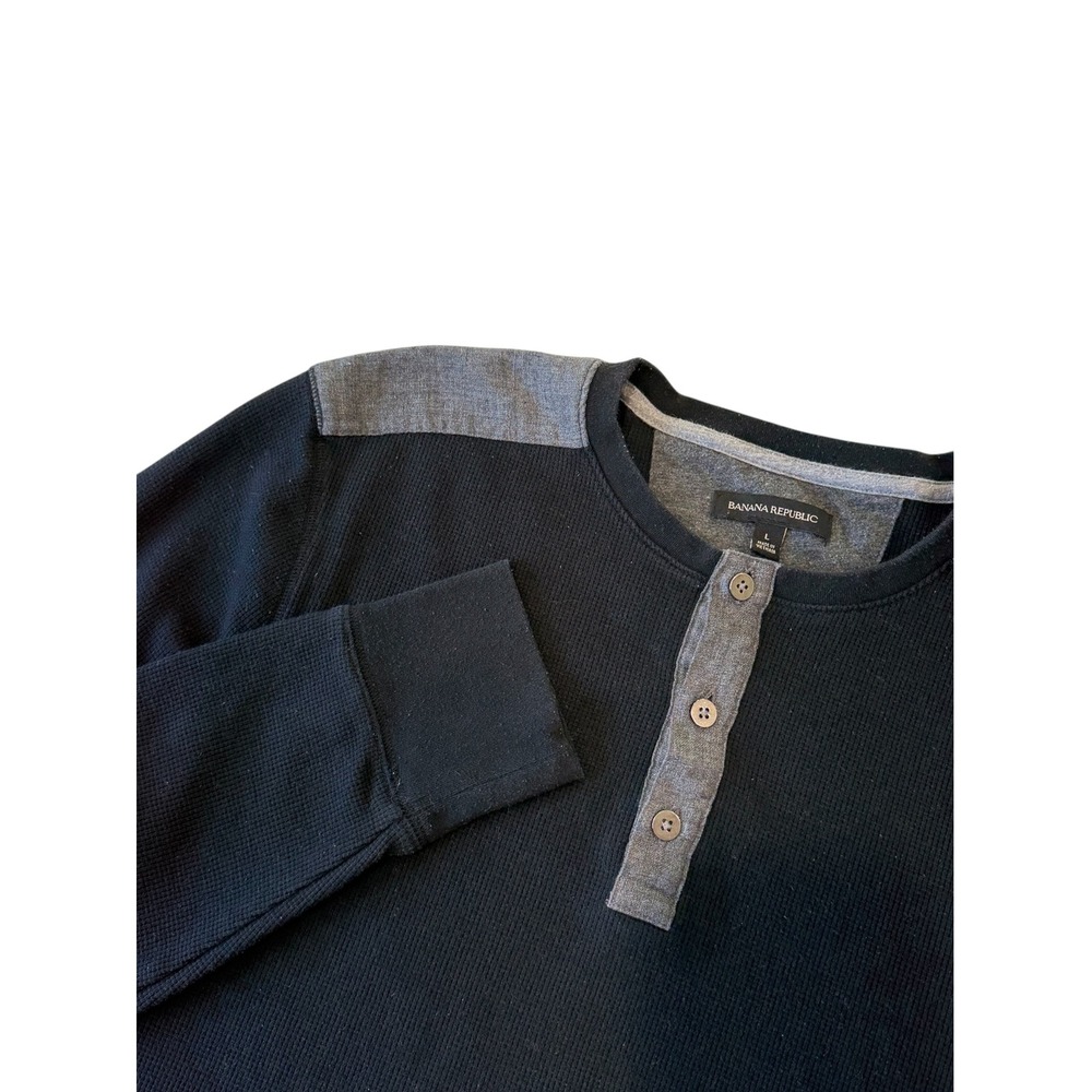 Banana Republic Black Solid Dexter Henley, L